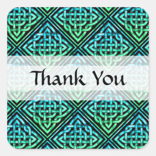 Sticker Carré Merci Celtic Knot - Diamant bleu vert