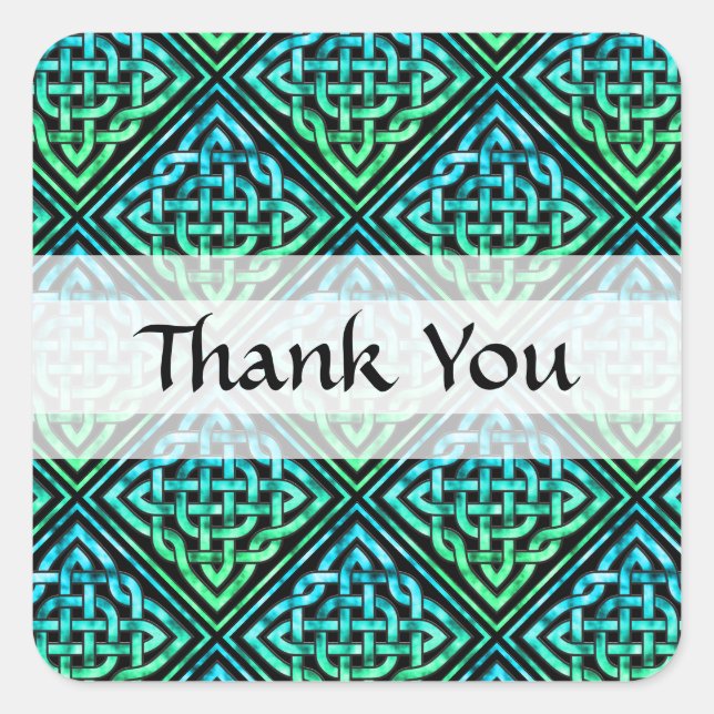 Sticker Carré Merci Celtic Knot - Diamant bleu vert (Devant)