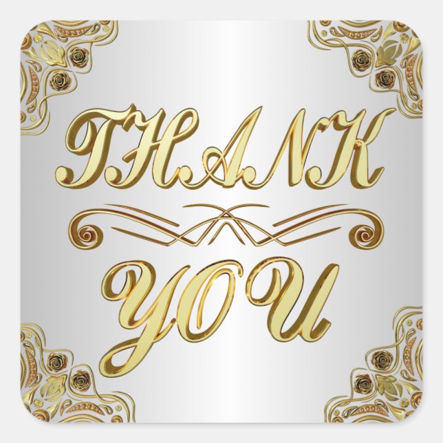 Sticker Carré MERCI classique Or et argent élégant (Devant)