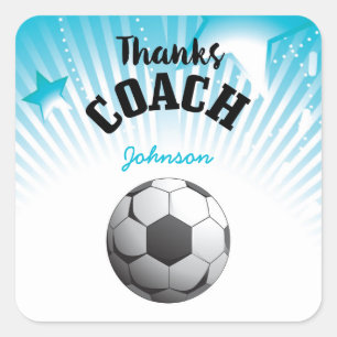 Sticker Carré Merci Coach Football Aqua Blue Stars Ball