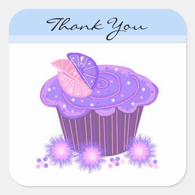 Sticker Carré Merci Cupcake violet (Devant)