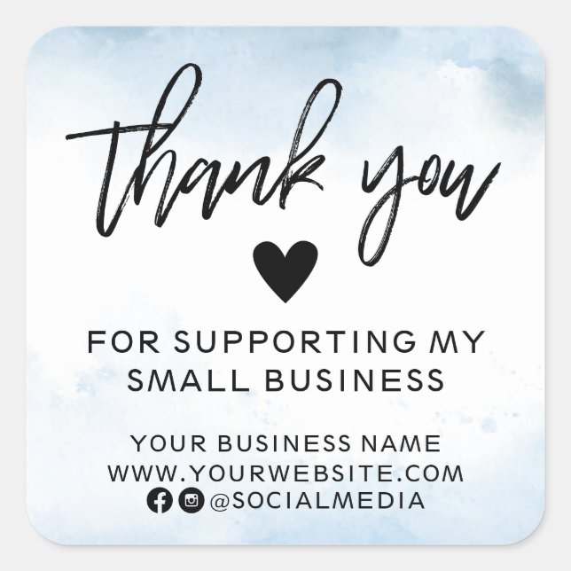Sticker Carré Merci d'affaires moderne Blue Watercolor (Devant)