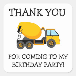 Sticker Carré Merci d'anniversaire du Camion ciment jaune