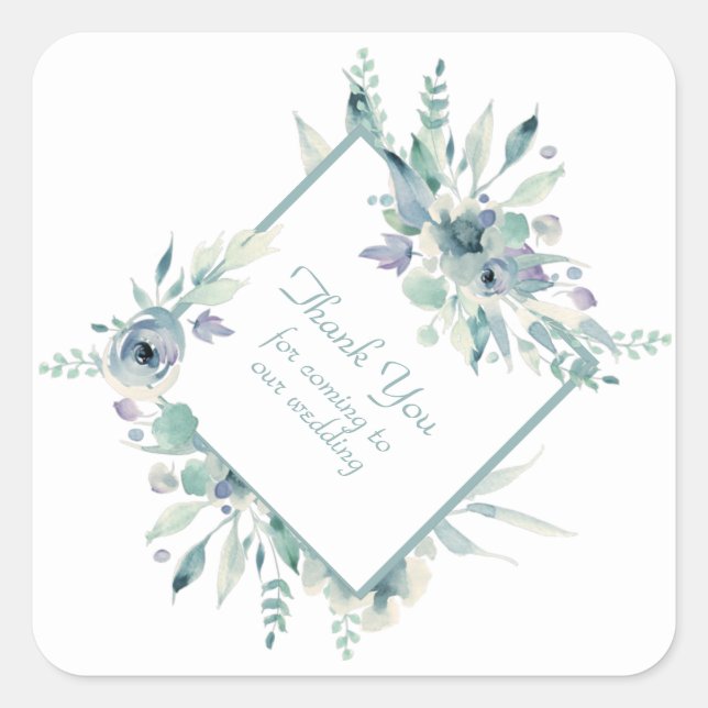 Sticker Carré Merci d'aquarelle bleu (Devant)