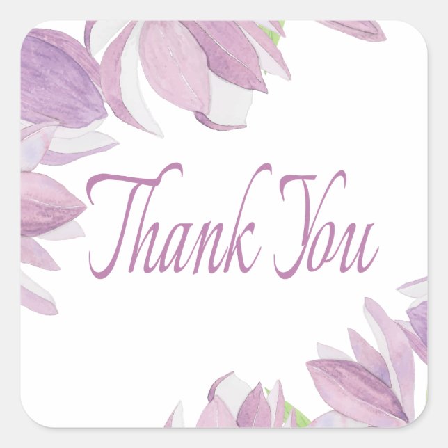 Sticker Carré Merci d'aquarelle Florale Fleurs violettes Mariage (Devant)