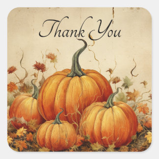 Sticker Carré Merci d'automne rustique Citrouille orange
