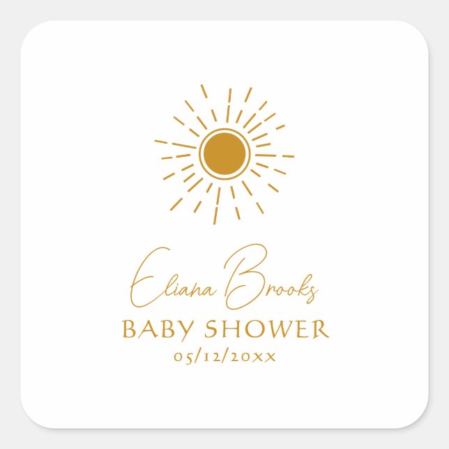 Sticker Carré Merci de Baby shower Boho Sunshine moderne (Devant)