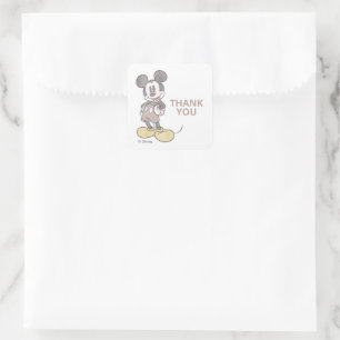 Sticker Carré Merci de Baby shower d'aquarelle Mickey Mouse