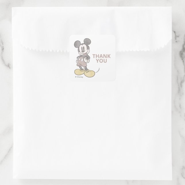 Sticker Carré Merci de Baby shower d'aquarelle Mickey Mouse (Sac)
