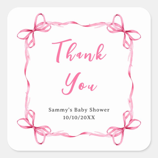 Sticker Carré Merci de Baby shower de  Coquette rose (Devant)