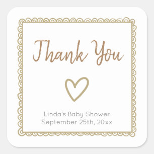 Sticker Carré Merci de Baby shower de doodle de coeur jaune