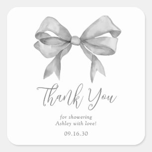 Sticker Carré Merci de Baby shower Garçon de Grey Bow