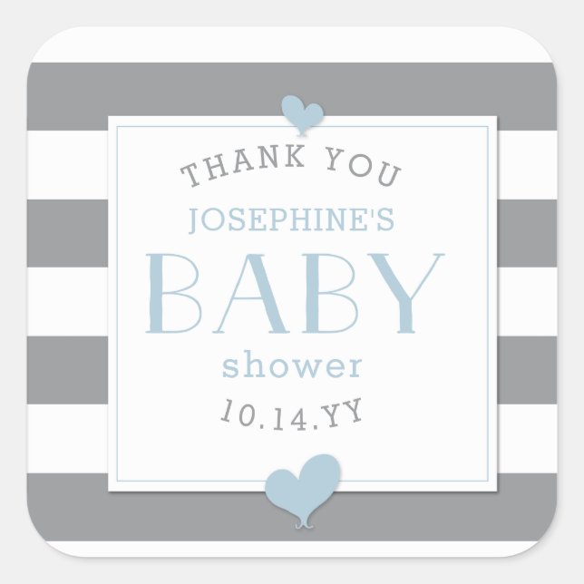 Sticker Carré Merci de Baby shower gris (Devant)