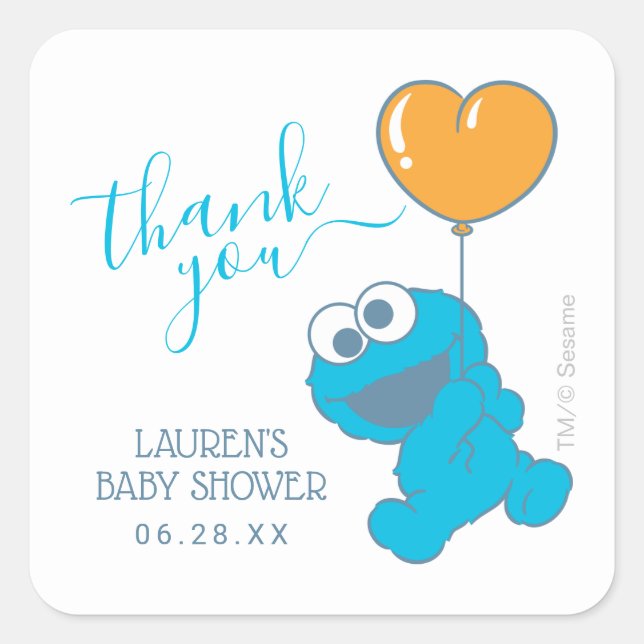 Sticker Carré Merci de Baby shower Monster Cookie (Devant)