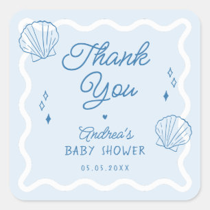 Sticker Carré Merci de Baby shower Ocean Shell tiré à la main