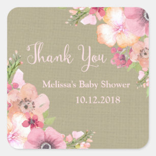 Sticker Carré Merci de Baby shower rose rose rose rose Burlap