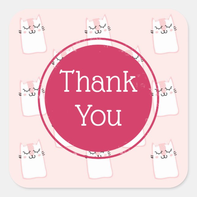 Sticker Carré Merci de chaton rose couchant (Devant)