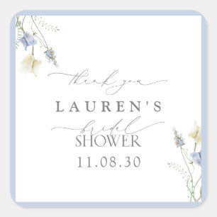Sticker Carré Merci de Fête des mariées Fleur sauvage bleu Dusty