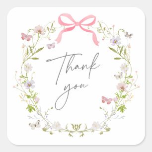 Sticker Carré Merci de  fleur sauvage Bow