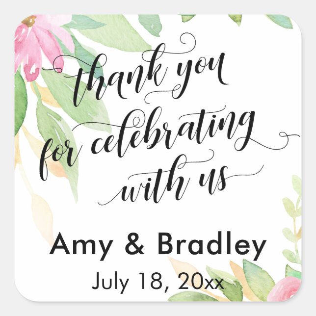 Sticker Carré Merci de fleurs peintes pour célébrer avec nous (Devant)