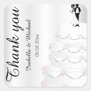 Sticker Carré Merci de gâteau mariage