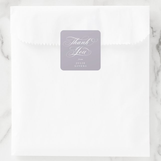 Sticker Carré Merci de graduation Soft Purple Élégant Script (Sac)