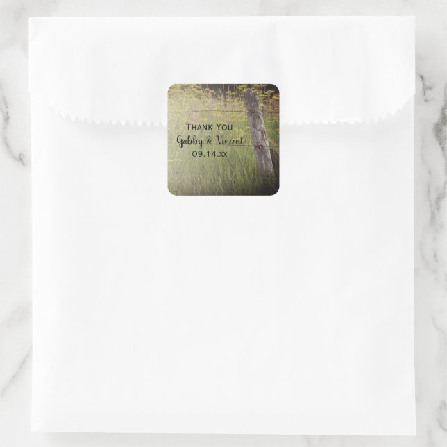 Sticker Carré Merci de Mariage campagnard de clôture rustique (Sac)