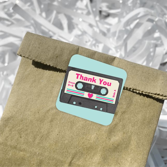 Sticker Carré Merci de Mariage de bande Retro 80 Musique (Créateur téléchargé)