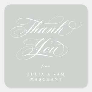 Sticker Carré Merci de Mariage de script élégant gris vert
