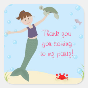 Sticker Carré Merci de Mlle Mermaid Party Matching
