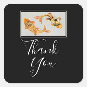 Sticker Carré Merci de poisson Gold Koi élégant