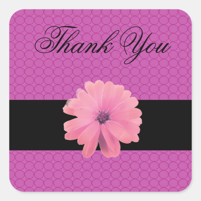 Sticker Carré Merci de ruban noir rose Fleur (Devant)