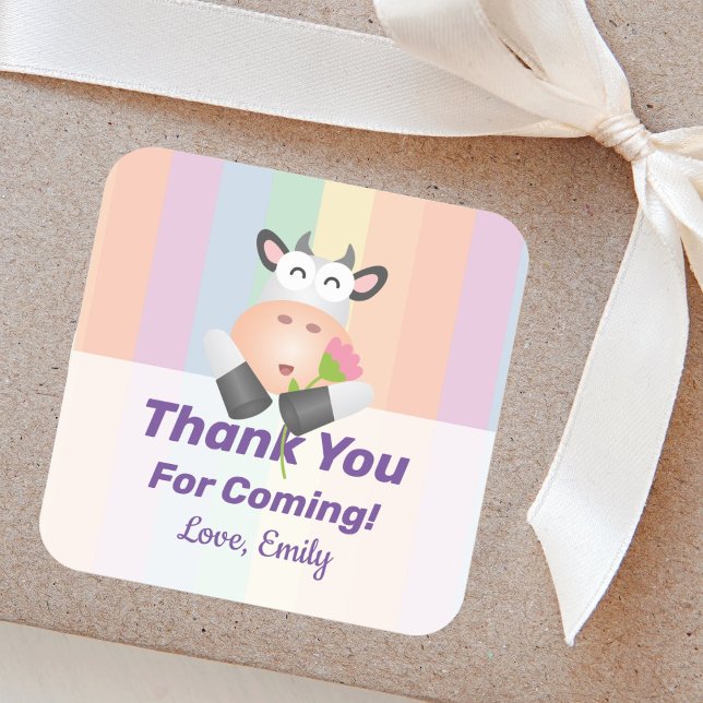 Sticker Carré Merci De Vache Cartoon Mignonne Pour Venir (Créateur téléchargé)