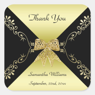 Sticker Carré Merci décoratif or et noir élégant