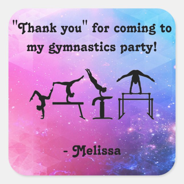 Sticker Carré "Merci" d'être venu à ma Gymnastique Party ! (Devant)