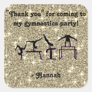 Sticker Carré "Merci" d'être venu à ma Gymnastique Party !