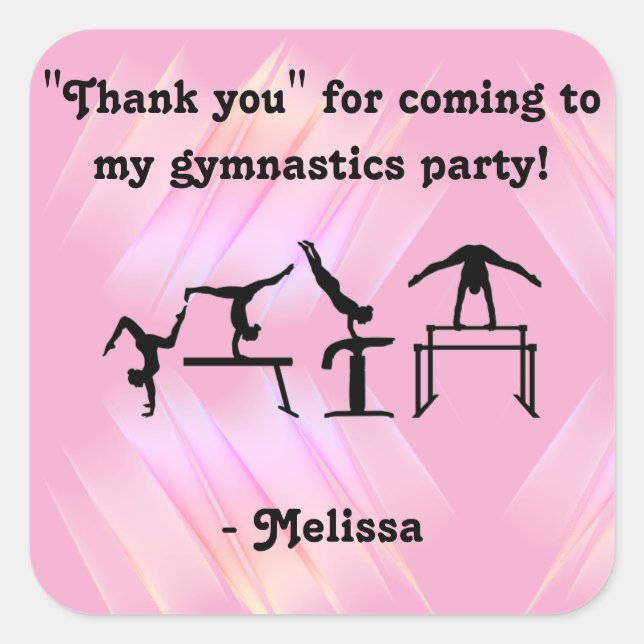 Sticker Carré "Merci" d'être venu à ma Gymnastique Party ! (Devant)