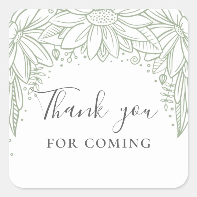 Sticker Carré Merci d'être venu. Baby shower floral rustique (Devant)