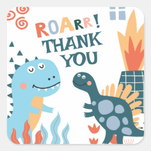 Sticker Carré Merci du parti Anniversaire de enfant de Cute Dino