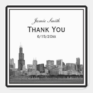Sticker Carré Merci encadré à écran de Chicago Skyline