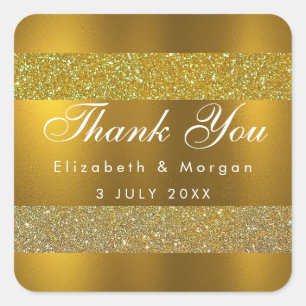 Sticker Carré Merci Faux Gold Sequins Bow Diamond