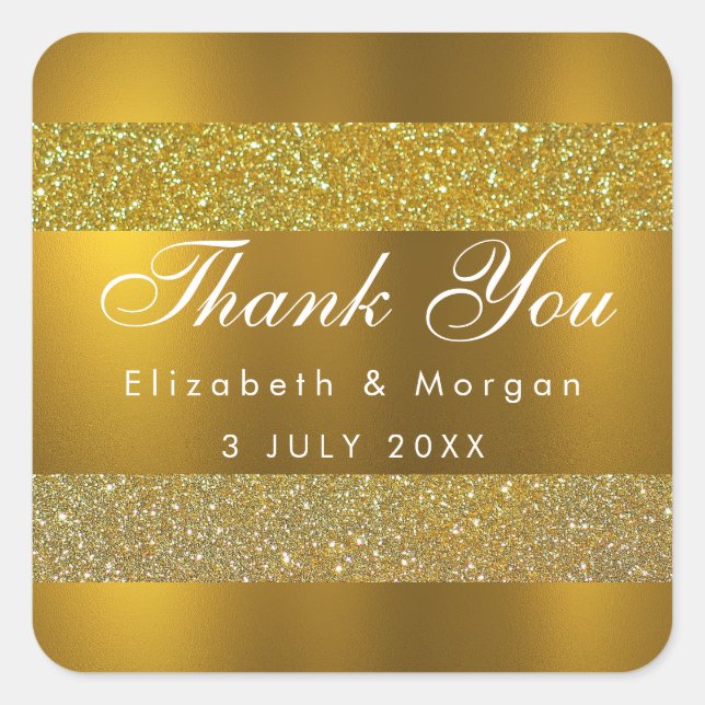 Sticker Carré Merci Faux Gold Sequins Bow Diamond (Devant)