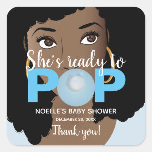 Sticker Carré Merci! Femme noire, prête à la pop, Bubblegum