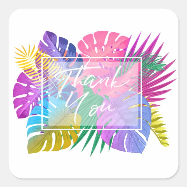Sticker Carré Merci Feuille tropical coloré ID575 (Devant)