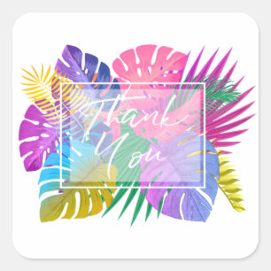 Sticker Carré Merci Feuille tropical coloré ID575
