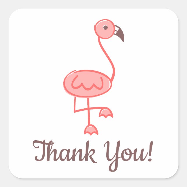 Sticker Carré Merci Flamant rose Baby shower (Devant)