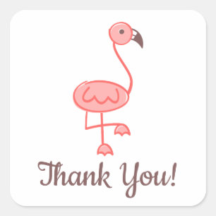 Sticker Carré Merci Flamant rose Baby shower