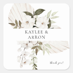 Sticker Carré Merci floral blanc Boho