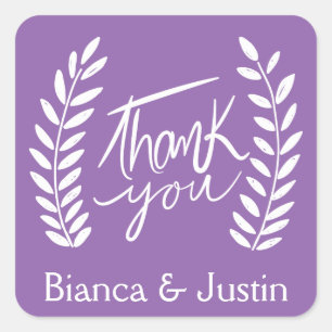 Sticker Carré Merci Floral Purple Blanc Laurel Nom de la couronn
