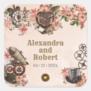 Sticker Carré Merci Floral Steampunk Favor